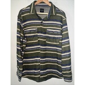 Caliville Men's Soft Stretch GREEN/BLUE Flannel Shirt Pockets Beachy Vacay LARGE
